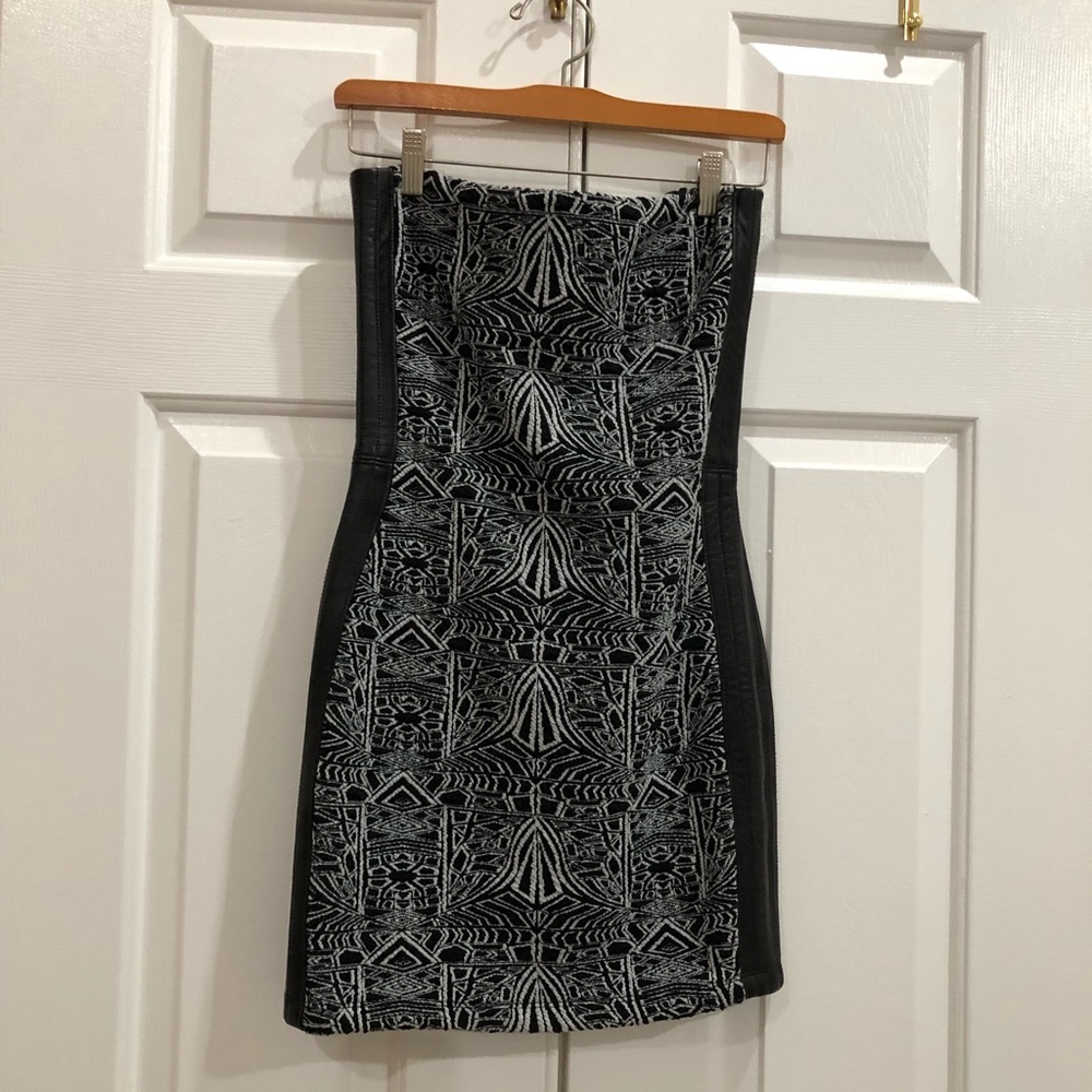 Mini dress with leather trim